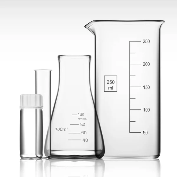 Kemiskt laboratorium glas eller bägare. Utrustning tom klart Test glasrör — Stock vektor