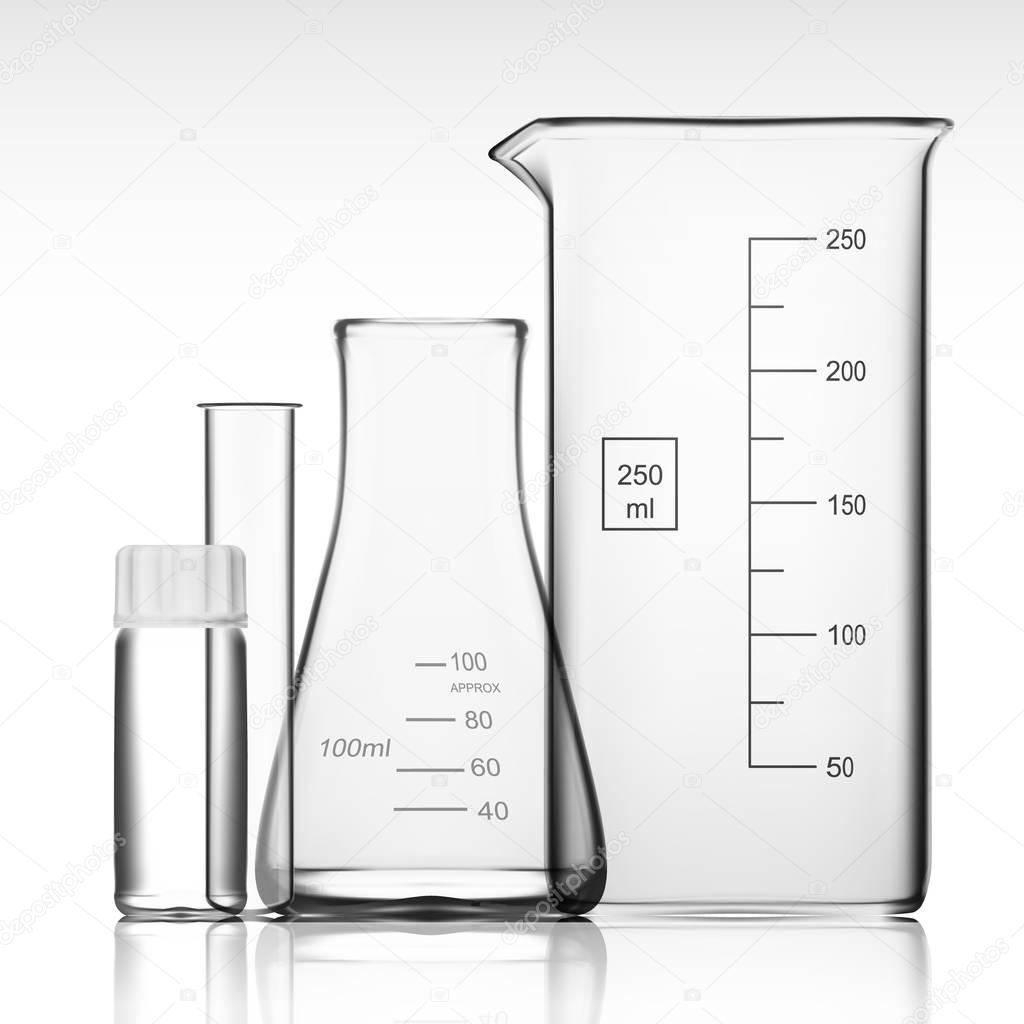 Chemical Laboratory Glassware Or Beaker. Glass Equipment Empty Clear Test Tube