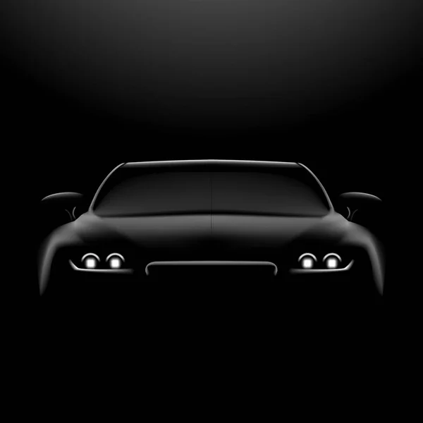 Realistic Car In The Dark. Front View — Stock Vector