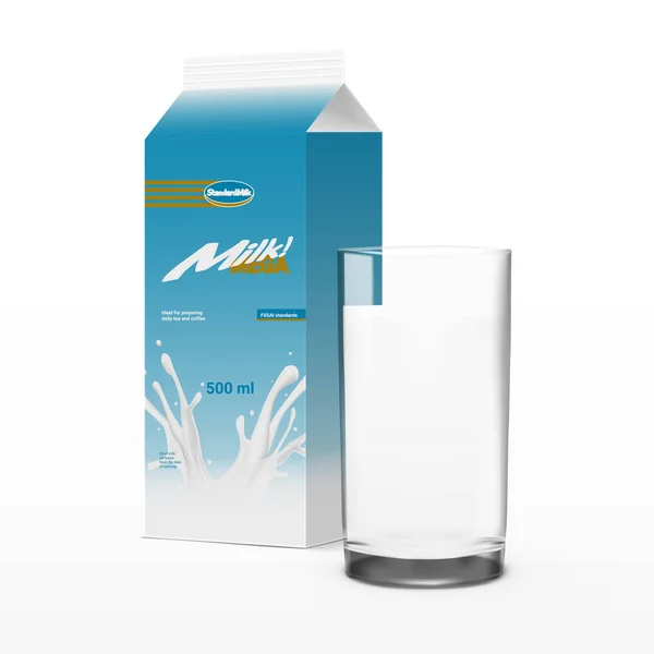 Чистое белое стеклянное молоко с пакетом — стоковый вектор