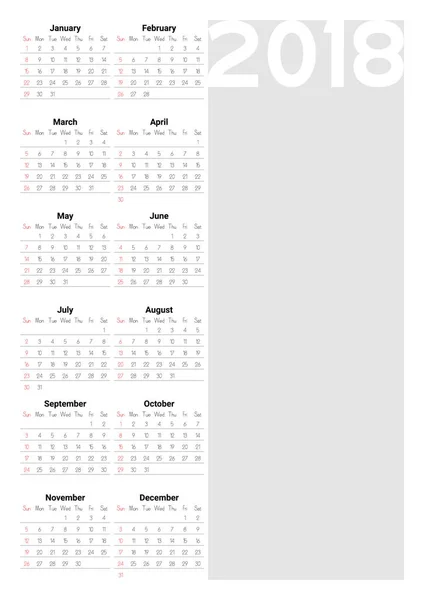 Календар 2018 рік Шаблон дизайну планувальника — стоковий вектор