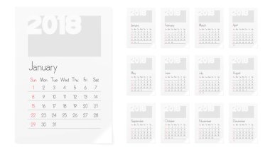 Takvim 2018 yıl planlayıcısı tasarım şablonu