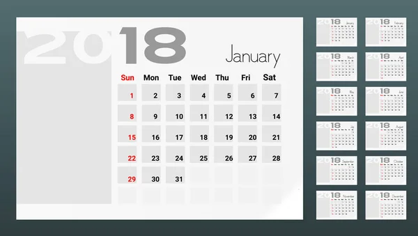 Calendar Of 2018 Year Planner Design Template — Stock Vector