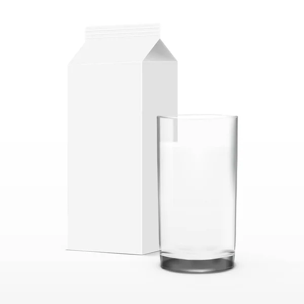Klart vitt glas mjölk med paket — Stock vektor