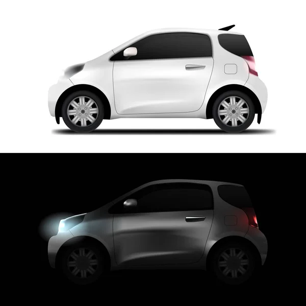 Mobil Mini Realistik Putih - Stok Vektor