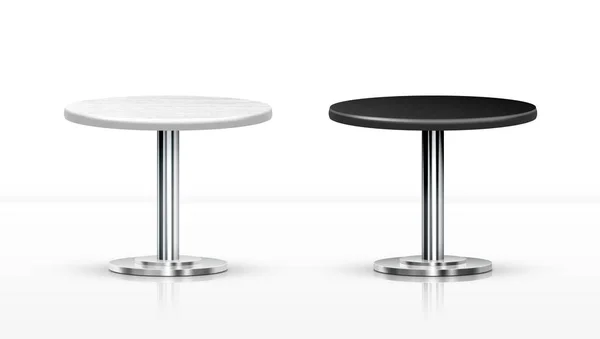 Realistische weiße und schwarze einbeinige runde Tische — Stockvektor