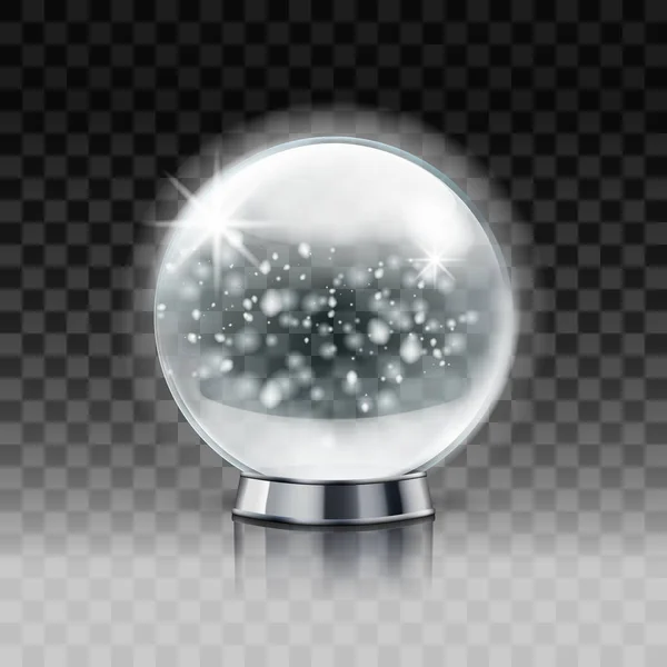 Christmas Snow Globe. Transparent Christmas Ball With Snow Inside — Stock Vector
