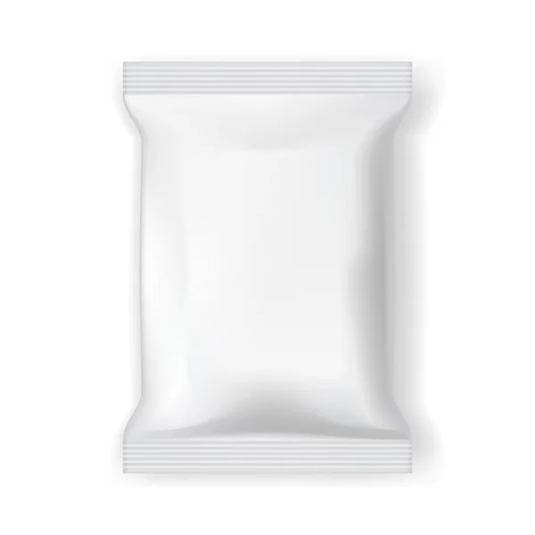 Bolsa de almohada de plástico de bocadillo de comida blanca — Vector de stock