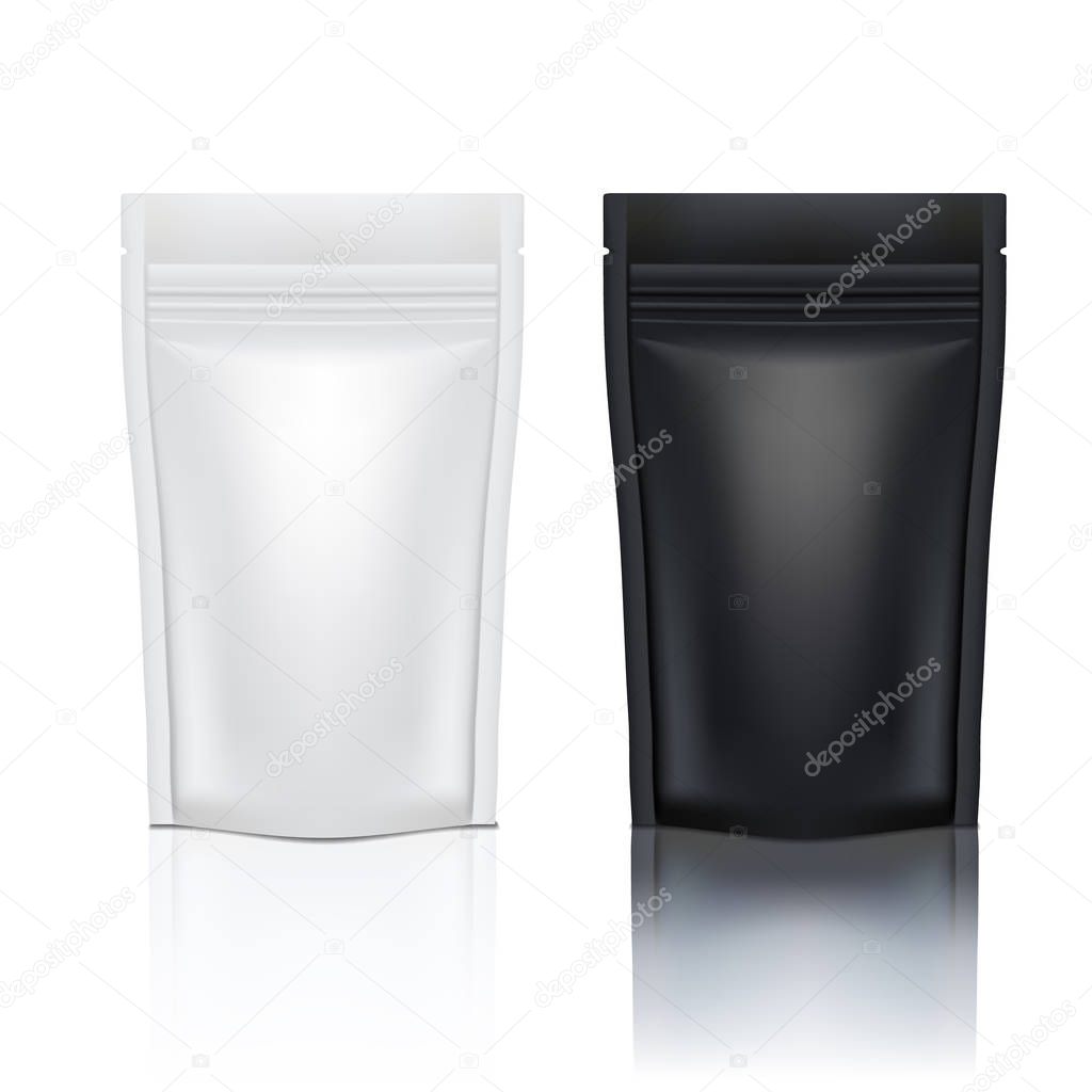 White And Black Glossy Foil Doy Pack With Zipper For Food Or Cosmetics