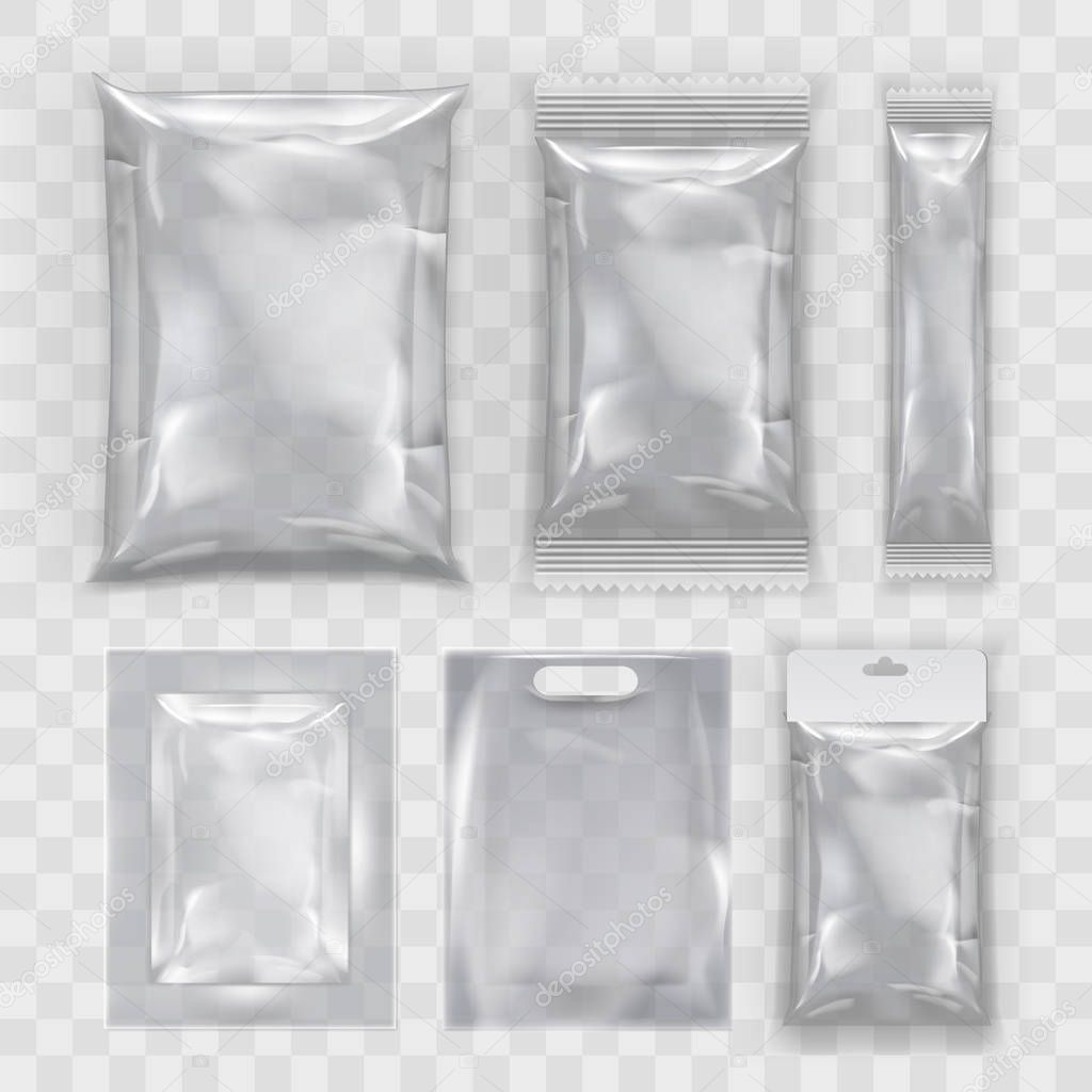 Realistic Transparent Empty Plastic Food Packaging Template Set