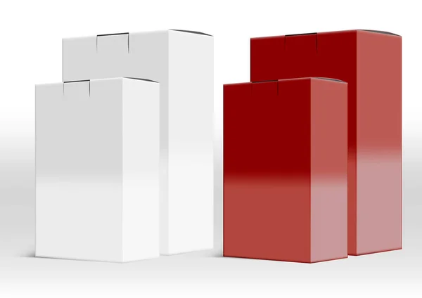 Blanco y rojo 3D paquete en blanco caja abierta conjunto — Vector de stock