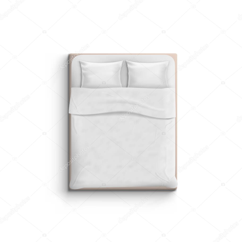 Realistic White Bed With Pillows Top View