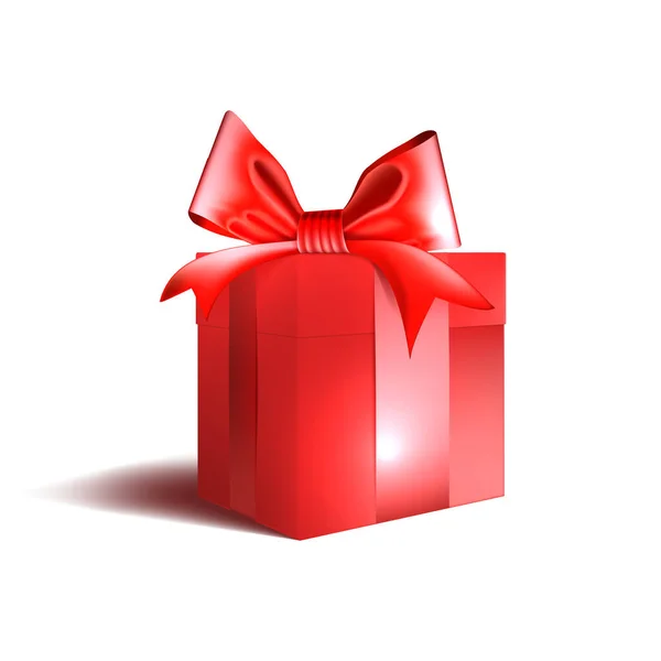 Christmas Or New Year Day Red Gift Box With Bow — Stock vektor