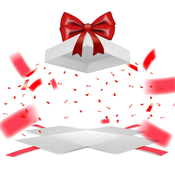 Mosca blanca abierta caja de regalo con cinta en blanco — Vector de stock
