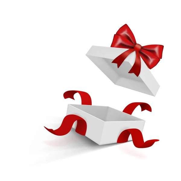 Boîte cadeau ouverte blanche mouche avec ruban sur blanc — Image vectorielle