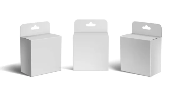 Embalaje de caja blanca realista 3D aislado en la parte posterior — Vector de stock