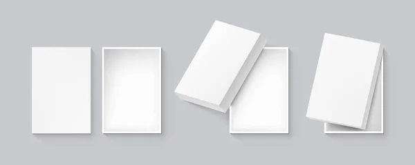 3D White Open Box With Shadow Set — Stock vektor