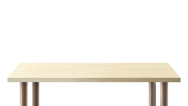 Mesa de madeira clara vazia realista no branco — Vetor de Stock