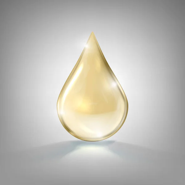 Realistico oro goccia di vetro di olio cosmetico — Vettoriale Stock