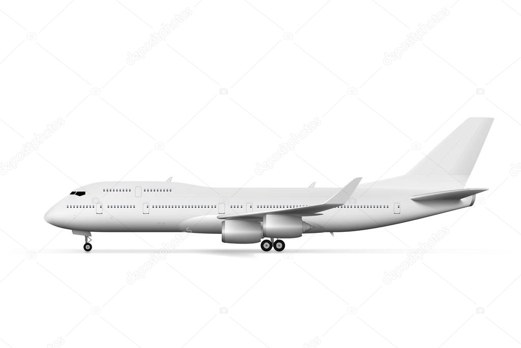 Blank White Airplane Or Airliner Side View