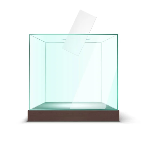 Caja de votación vacía con papel de votación en el agujero — Vector de stock