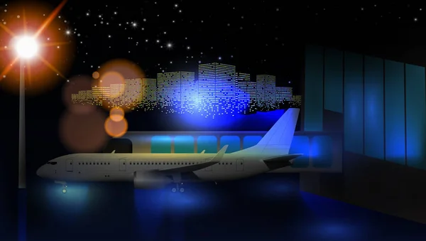 A repülőtéri utasterminál éjszakai kilátása — Stock Vector