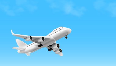 3d Beyaz Parlak Ticari Jet Uçağı Kalkıyor