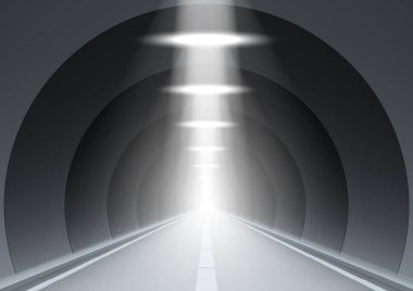 3D Soyut Karanlık Yeraltı Yolu Uzun Tünel