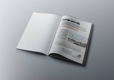 3D Magazin Tasarım Konsepti. Temiz Beyaz Sayfa