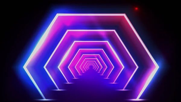 Túnel fluorescente abstracto 3D o teletransporte de neón — Vector de stock