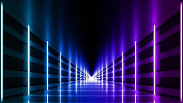 Abstract Night Club Laser Show Corridor Interior — Stock Vector