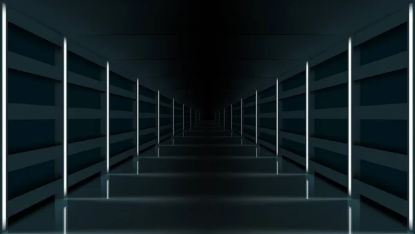 3D Futuristic Modern Hallway Dark Corridor Garage — ストックベクタ