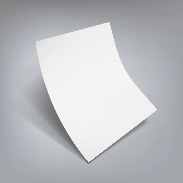 Blanco claro volando hoja de papel con sombra — Vector de stock