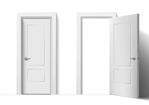 Realistic Open And Closed White Entrance Doors — ストックベクタ