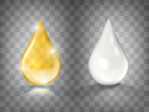 Huile d'or et crème blanche gouttes isolées — Image vectorielle