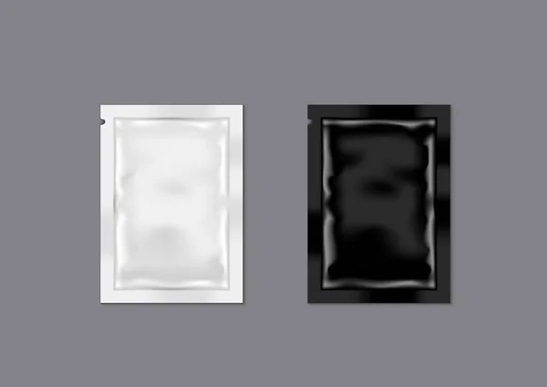 Blank czarny i biały pakiet mini saszetki — Wektor stockowy