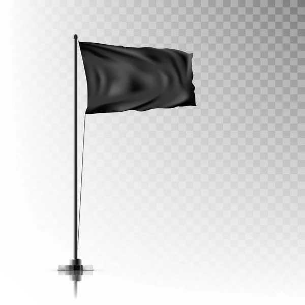 Realistická černá vlajka na ocelové tyči na pozadí — Stockový vektor