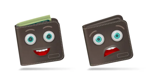 Full And Empty Funny Cartoon Wallet On White — ストックベクタ