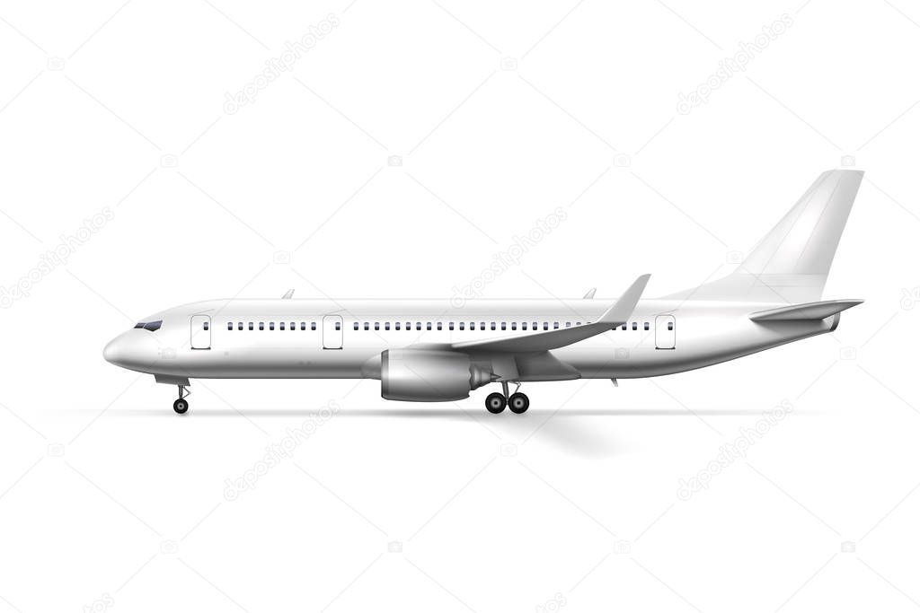 Blank Glossy White Airplane Or Airliner Side View