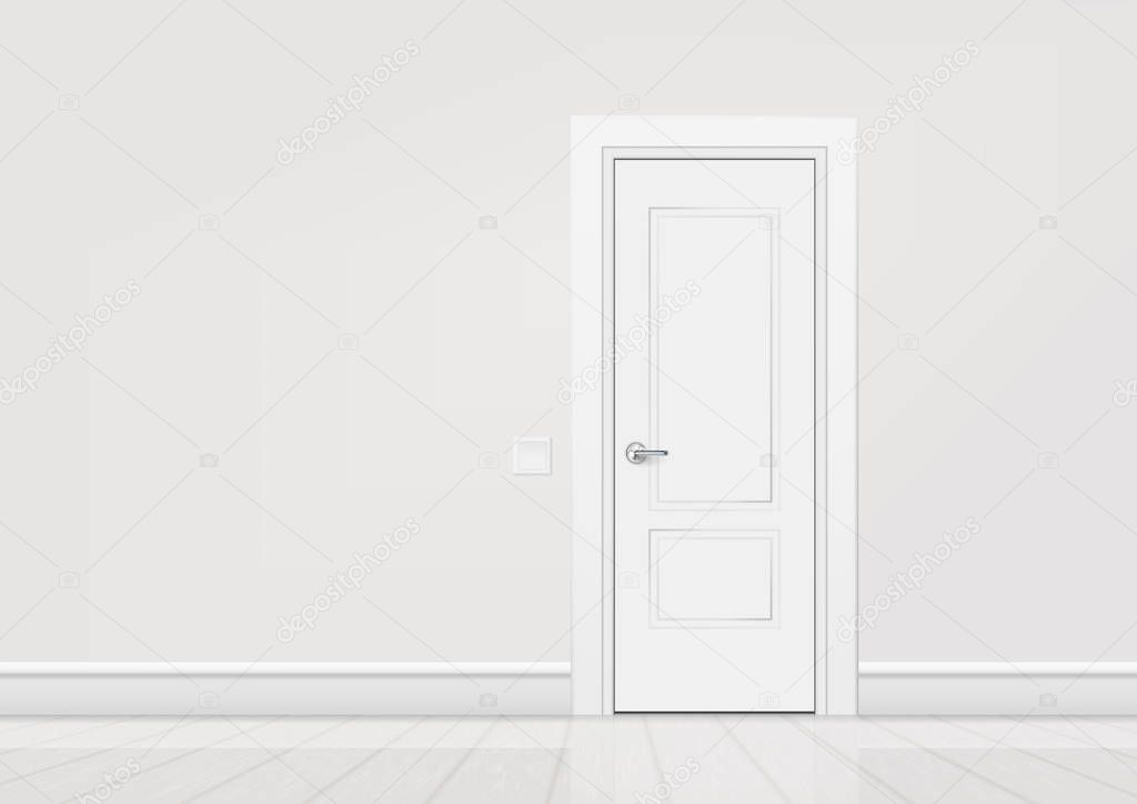 Realistic Modern White Door In Minimalist Interior