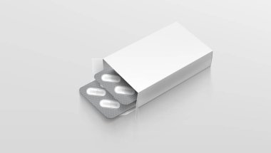 Sürükleme paketli gerçekçi beyaz haplar kutusu