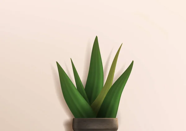 Planta de palma de hojas tropicales realistas en maceta — Vector de stock