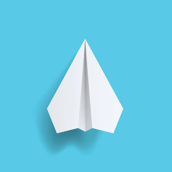 Pastel Mavisi Üzerinde Gerçekçi Beyaz Kağıt Uçak — Stok Vektör