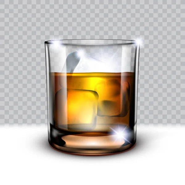 Verre réaliste de whisky écossais et de glace dedans — Image vectorielle