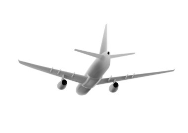 3D Beyaz Uçak Uçuyor. Uçak Geri