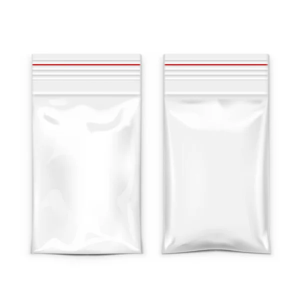 Embalaje de bolsa de plástico en blanco con cremallera — Archivo Imágenes Vectoriales