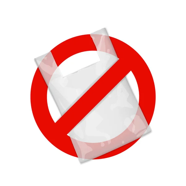 Logotipo de símbolo de signo de prohibición. Paquete de plástico reducido — Archivo Imágenes Vectoriales