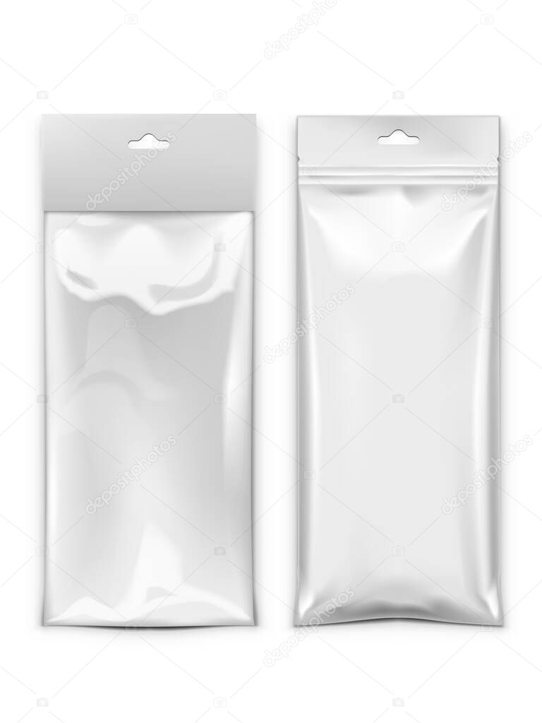 Two White Long Blank Hang Slot Plastic Pocket Bag