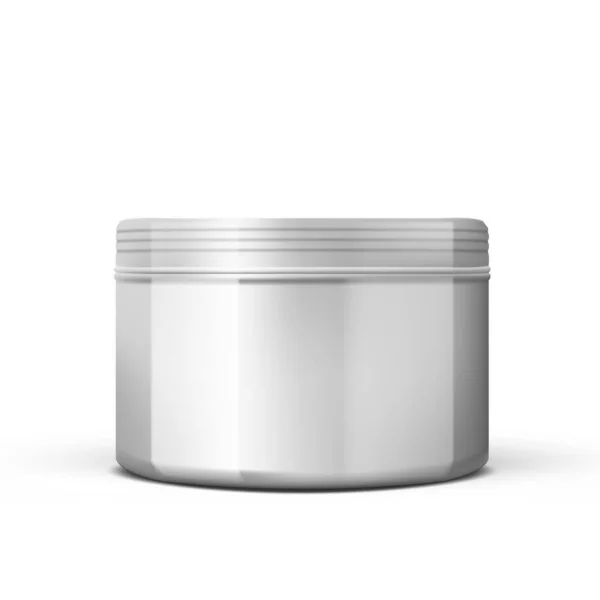 White Round Metallic Tin Box. Aluminum Jar — Stock Vector