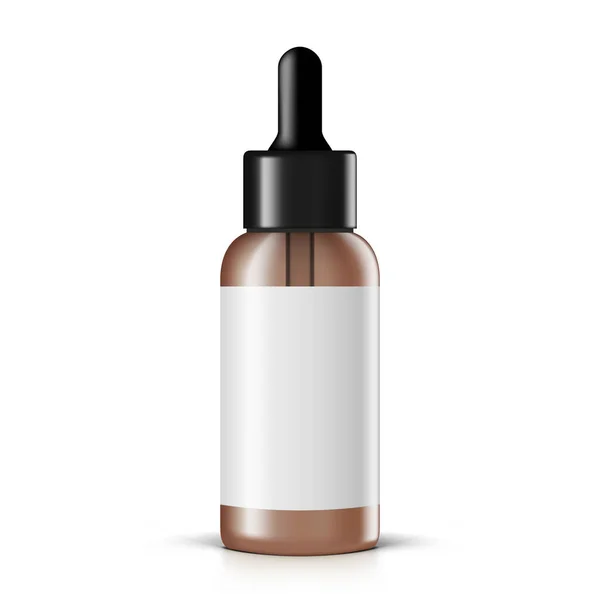 Bottiglia di contagocce di olio di tintura di ambra con etichetta bianca — Vettoriale Stock